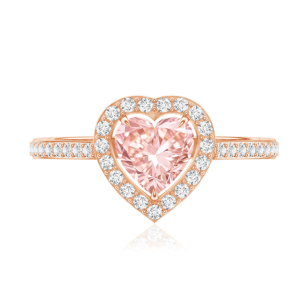 Heart Shape 1 CT Lab Grown Pink White Diamond Halo Engagement Ring IGI Certified
