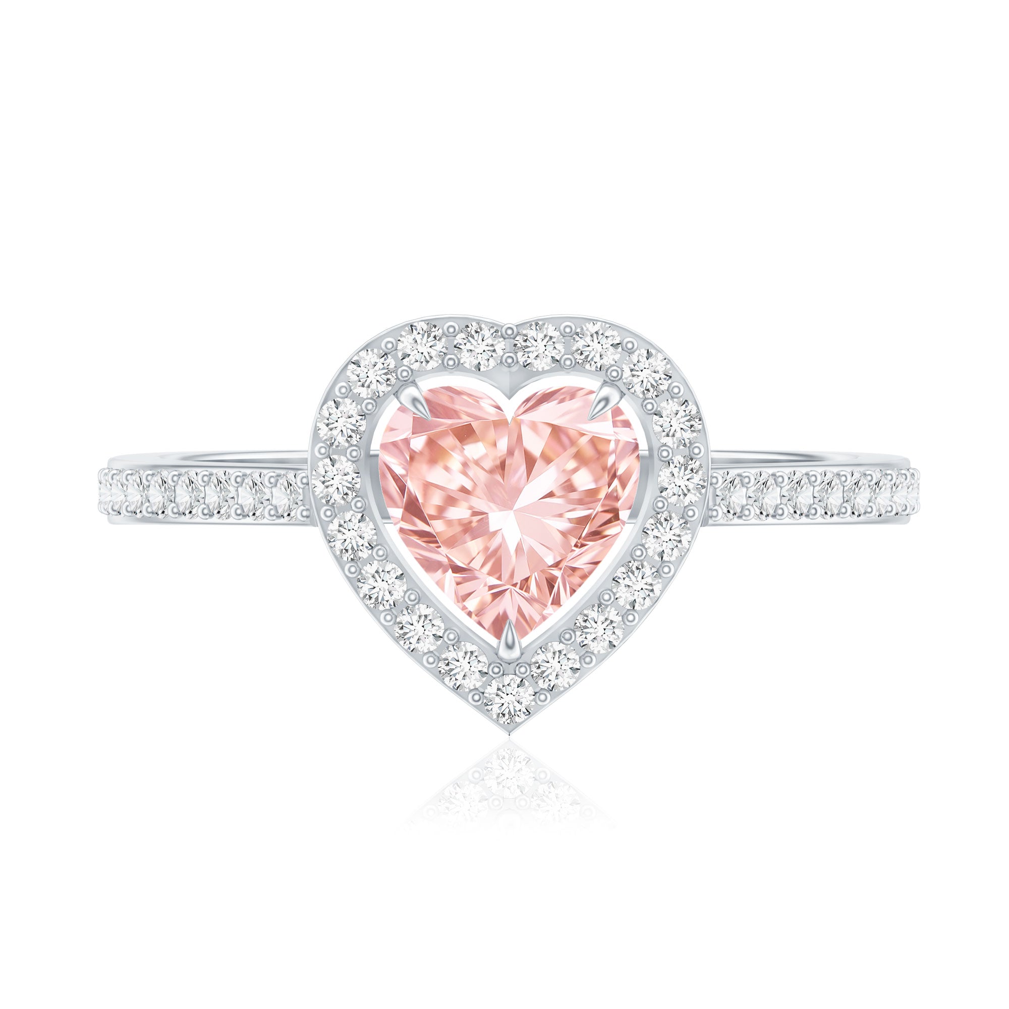 Heart Shape 1 CT Lab Grown Pink White Diamond Halo Engagement Ring IGI Certified