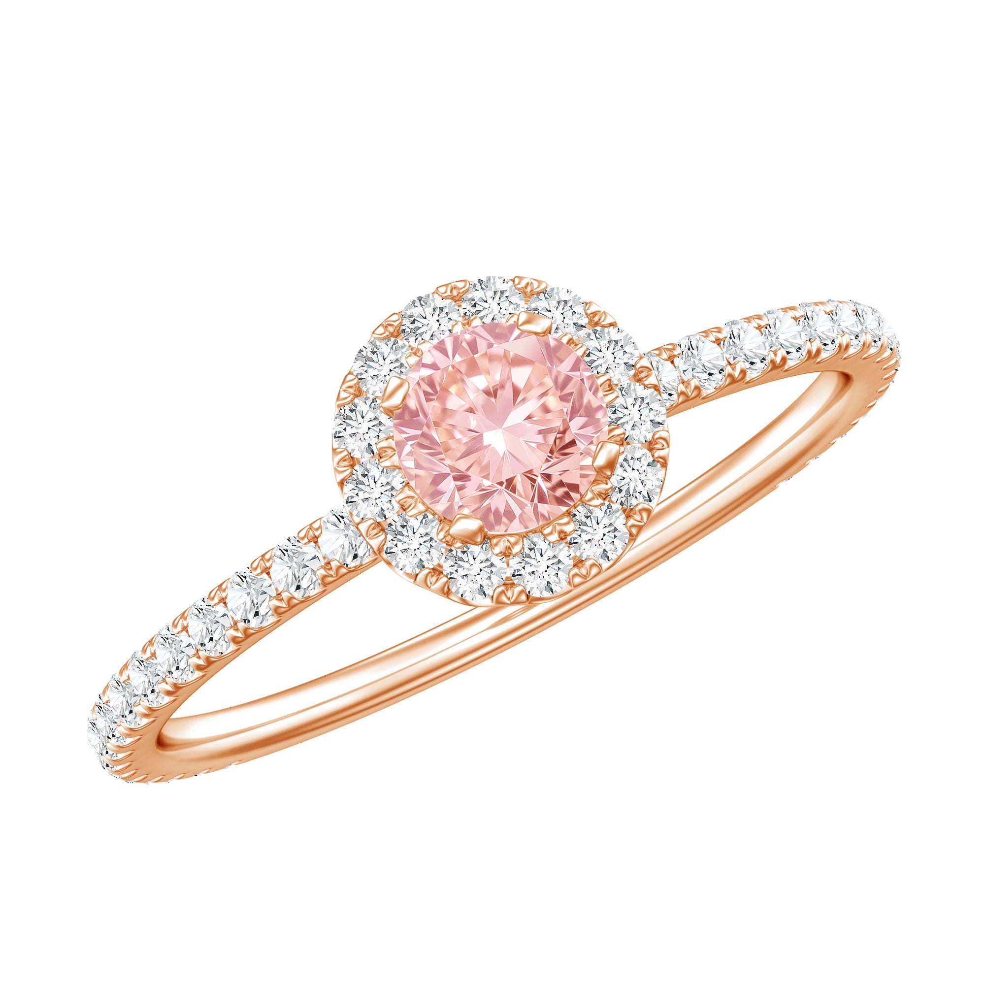 Lab Grown Pink White Diamond Halo Engagement Ring with IGI Certificate