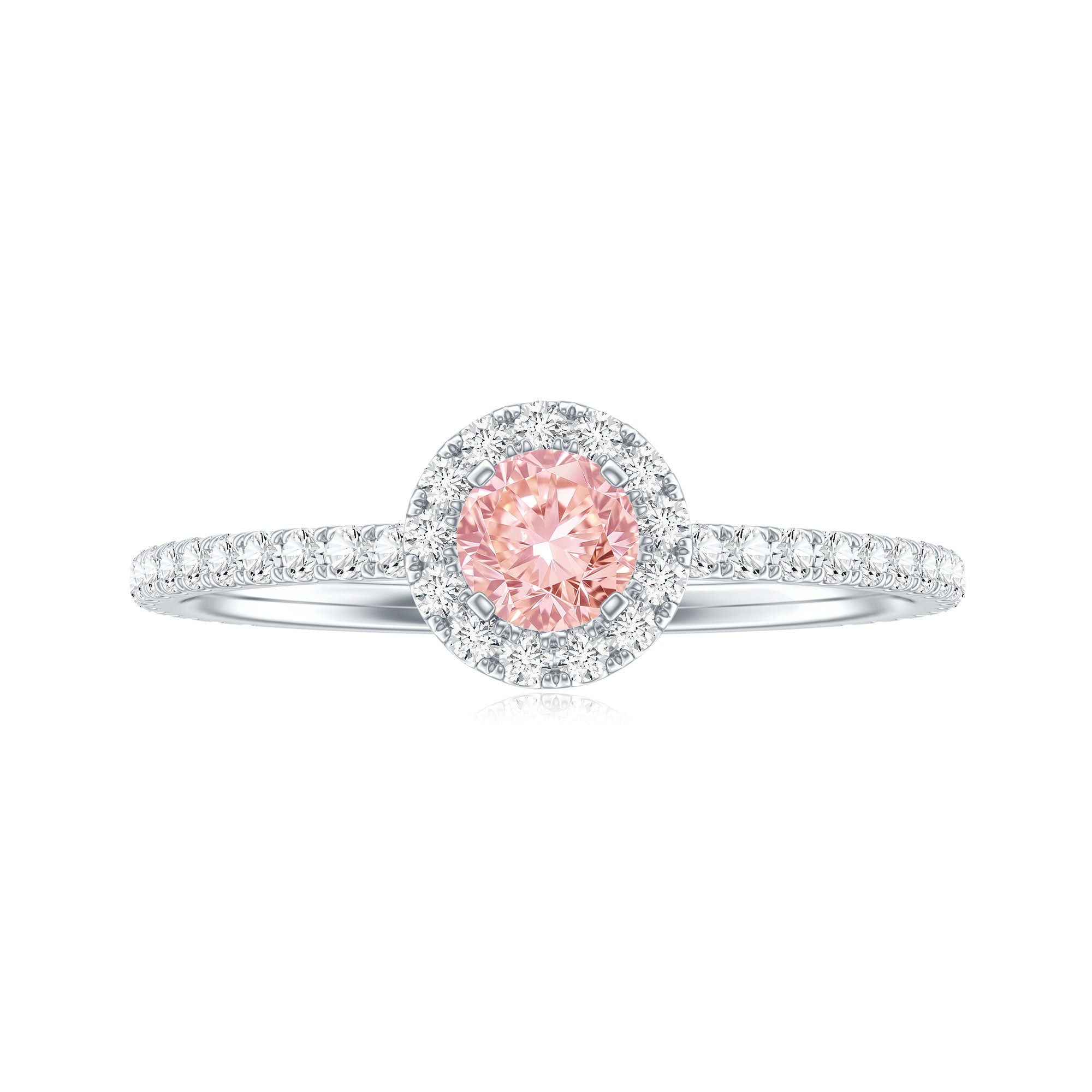 Lab Grown Pink White Diamond Halo Engagement Ring with IGI Certificate