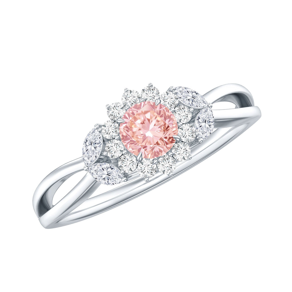 Lab Grown Pink and White Diamond Flower Engagement Ring IGI Certified