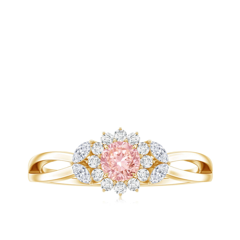 Lab Grown Pink and White Diamond Flower Engagement Ring IGI Certified
