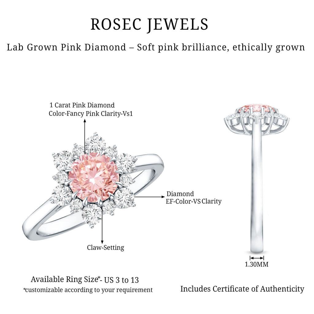 IGI Certified 1 CT Lab Grown Pink and White Diamond Halo Engagement Ring