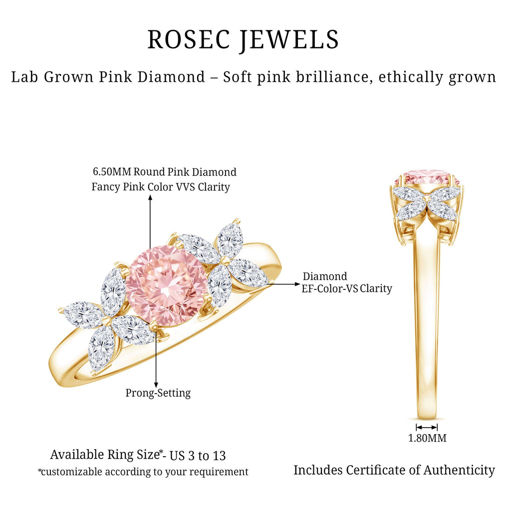 IGI Certified Lab Grown Pink White Diamond Flower Engagement Ring