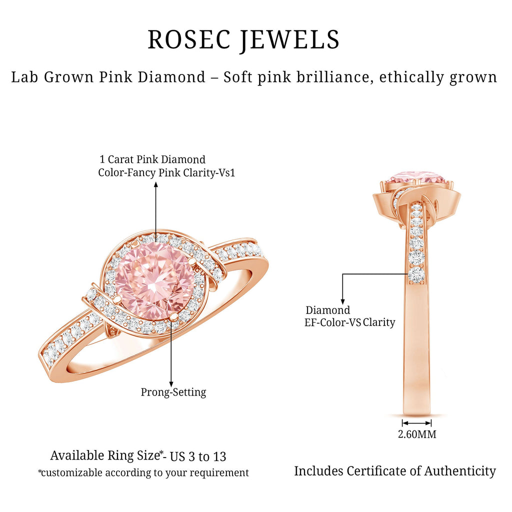 IGI Certified Lab Grown Pink Diamond Halo Engagement Ring for Women