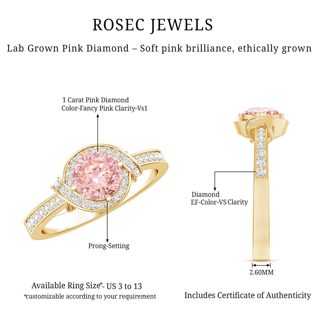 IGI Certified Lab Grown Pink Diamond Halo Engagement Ring for Women