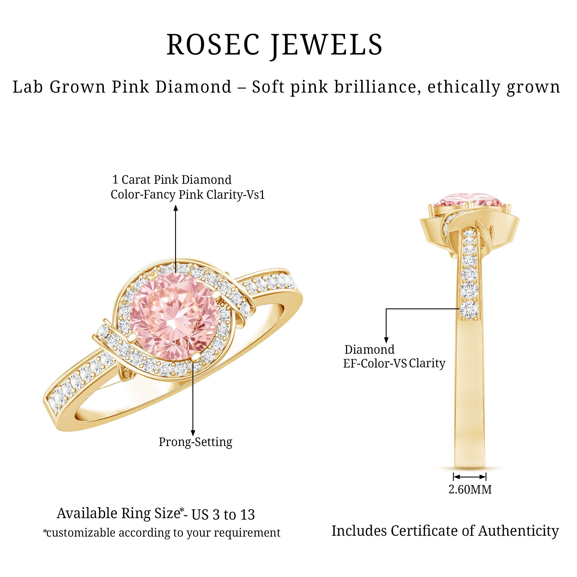 IGI Certified Lab Grown Pink Diamond Halo Engagement Ring for Women