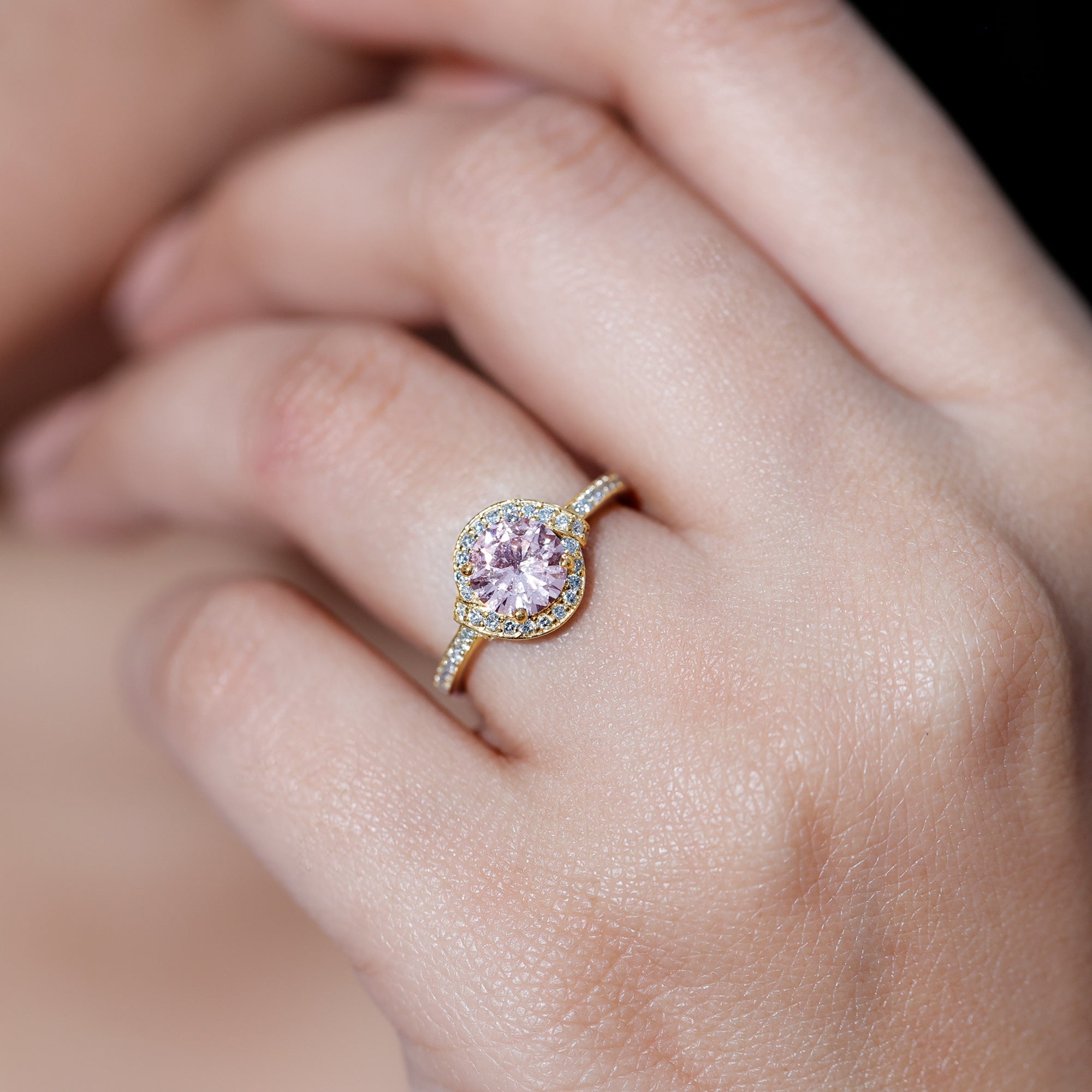 IGI Certified Lab Grown Pink Diamond Halo Engagement Ring for Women