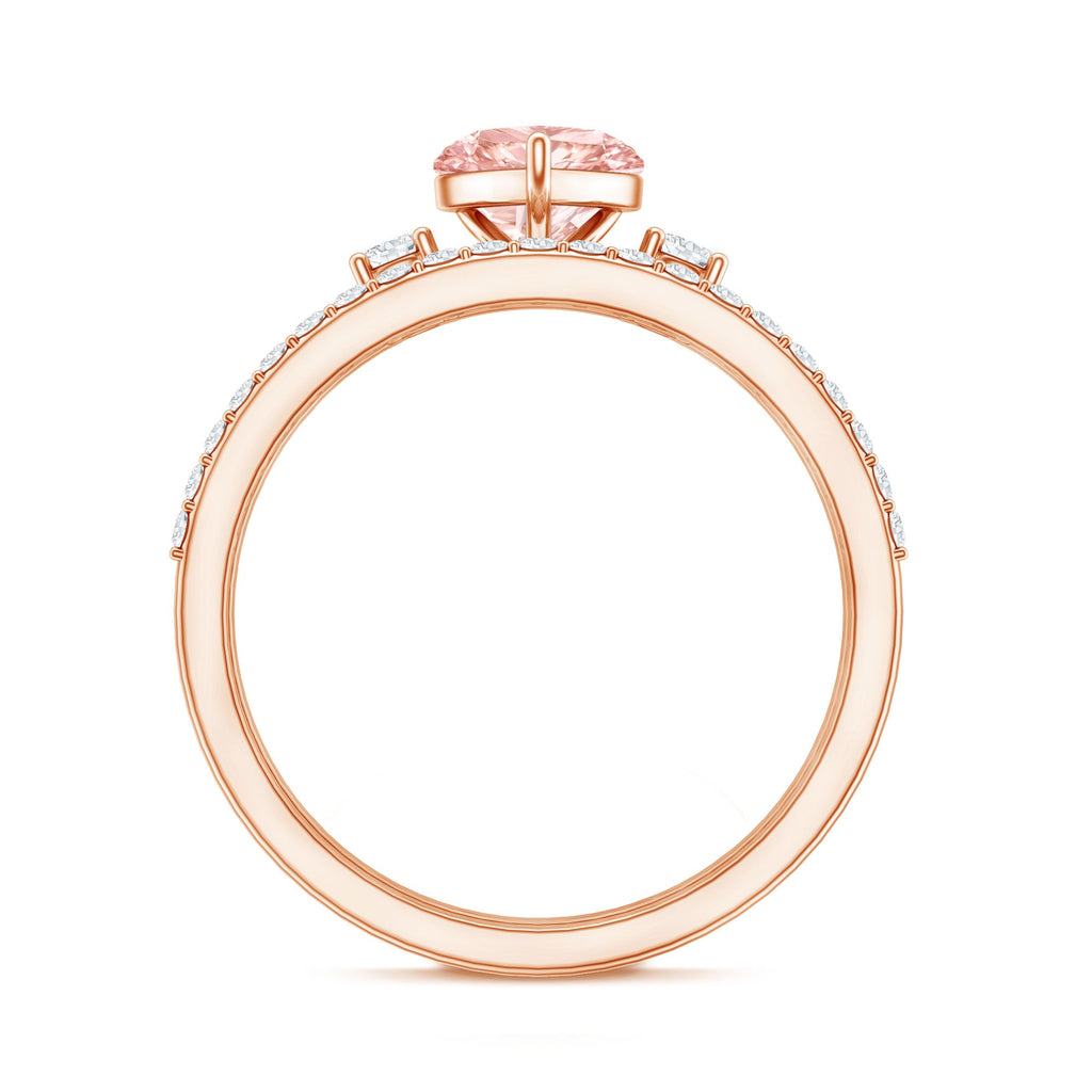 IGI Certified Lab Grown Pink Heart Engagement Ring With Diamond Wedding Band