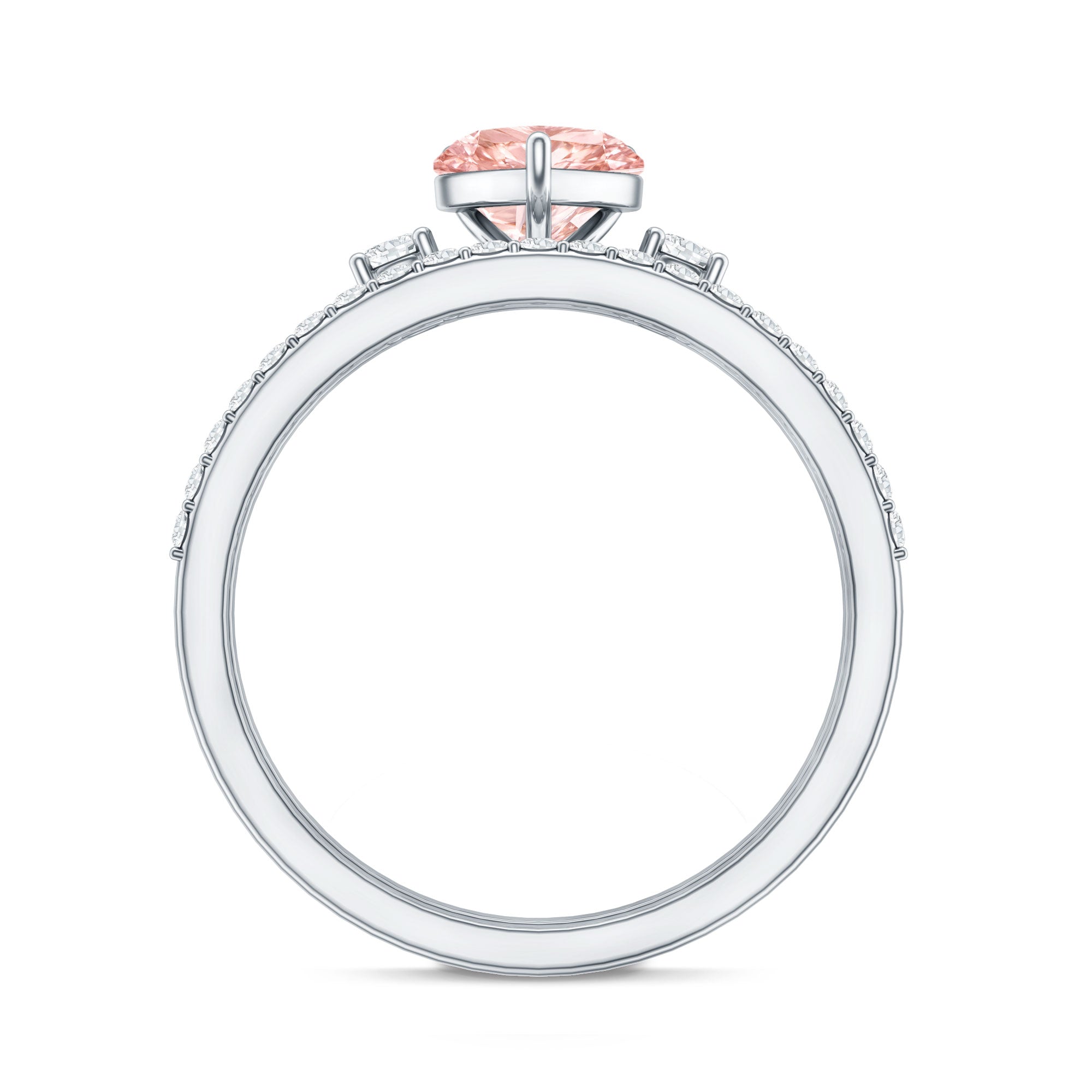 IGI Certified Lab Grown Pink Heart Engagement Ring With Diamond Wedding Band