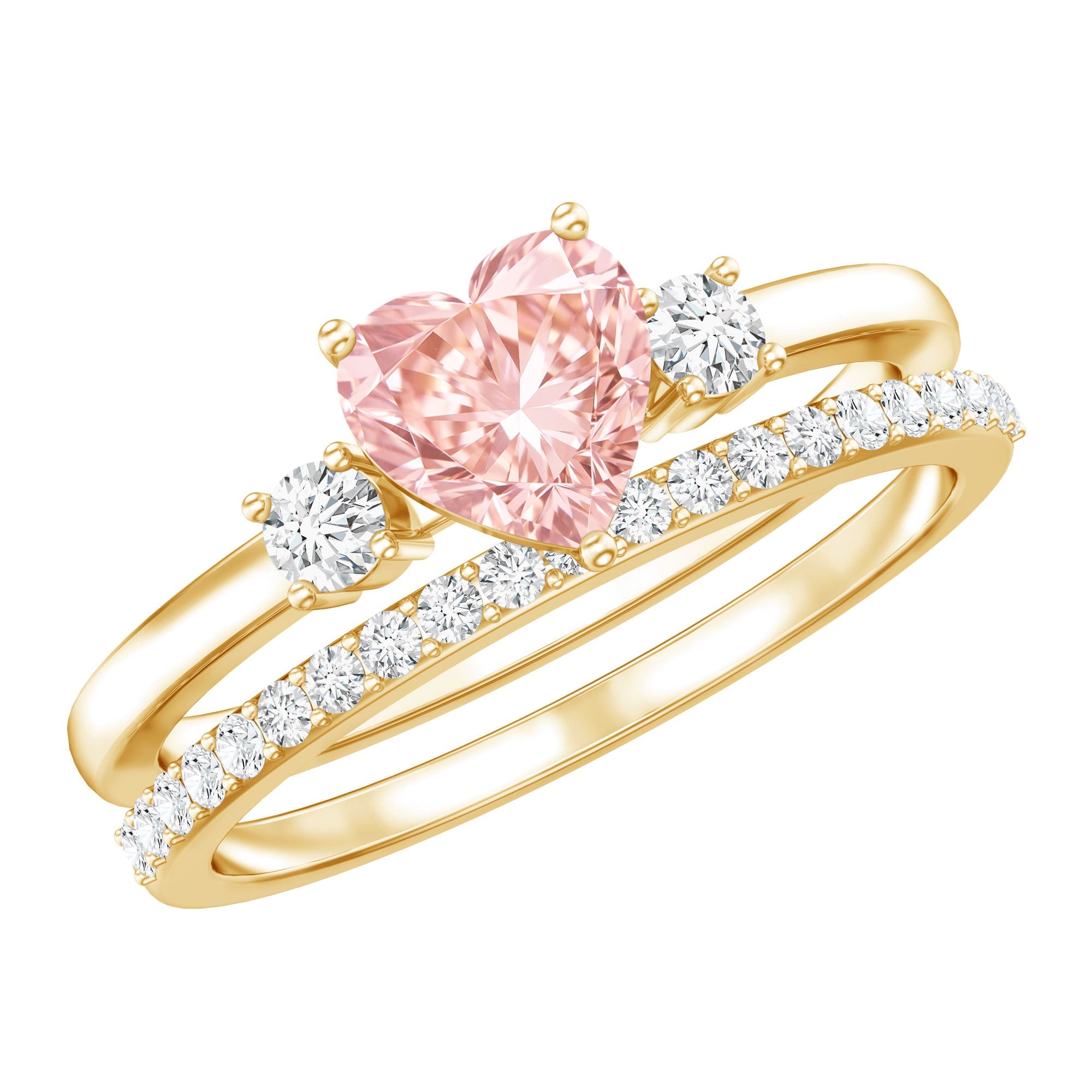 IGI Certified Lab Grown Pink Heart Engagement Ring With Diamond Wedding Band