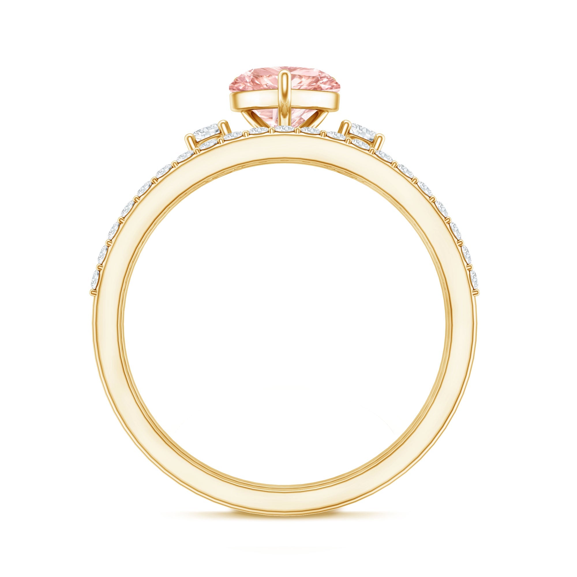 IGI Certified Lab Grown Pink Heart Engagement Ring With Diamond Wedding Band