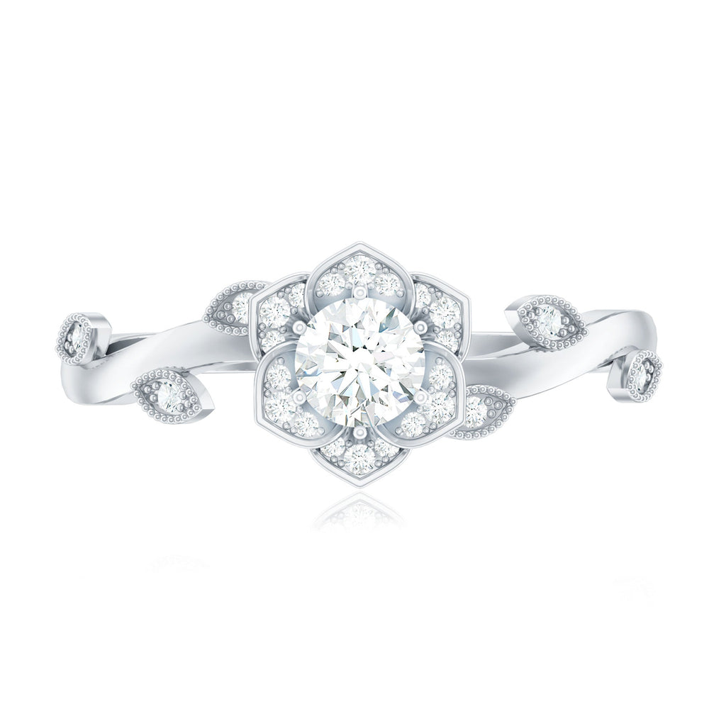 Natural Diamond Flower Engagement Ring For Women