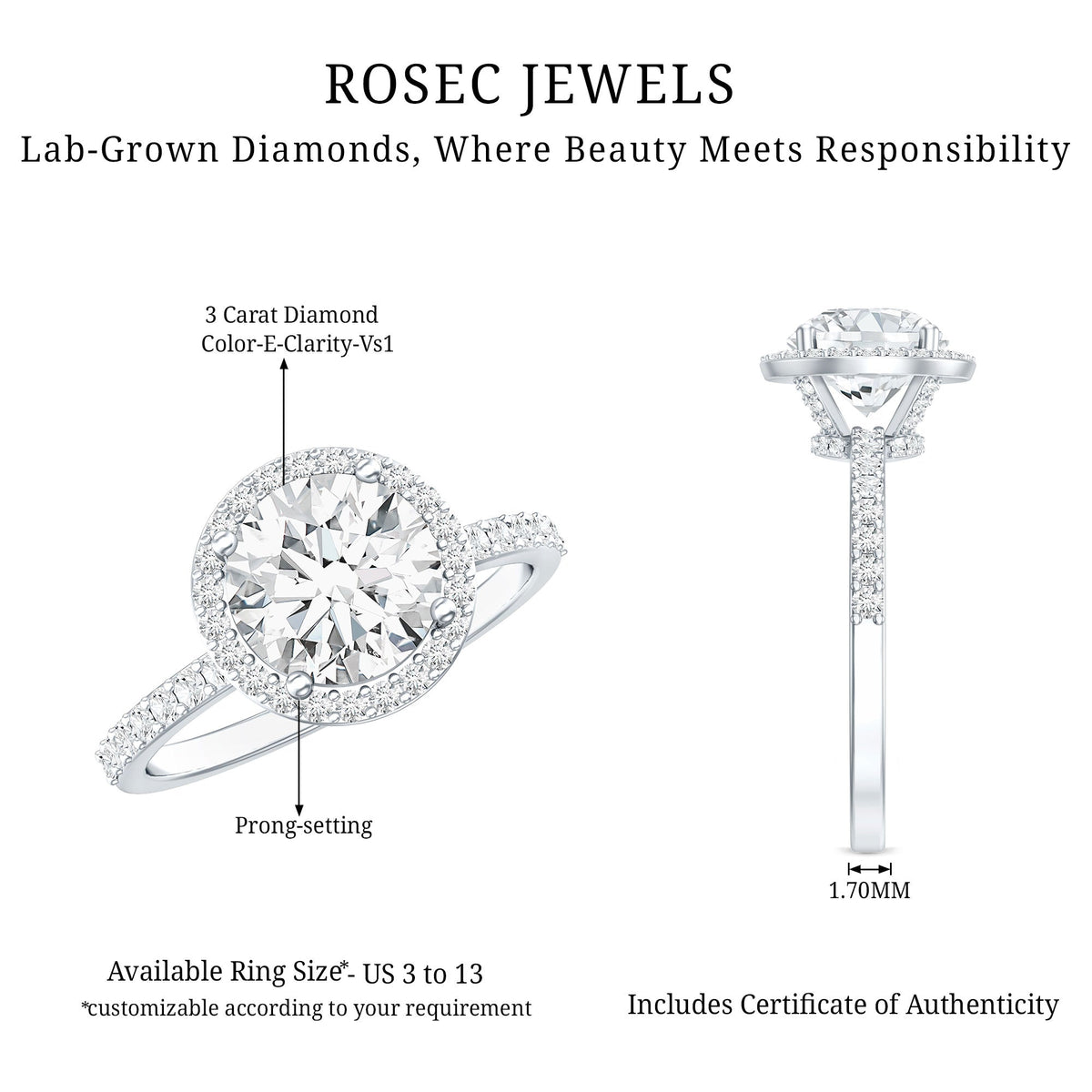 3 Carat IGI Certified Lab Grown Diamond Engagement Ring