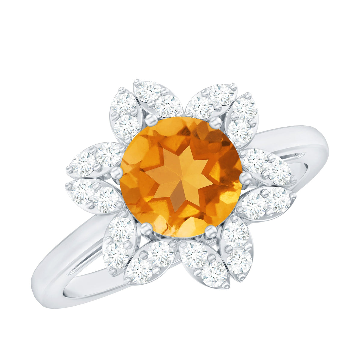 Natural Citrine Floral Engagement Ring with Diamond