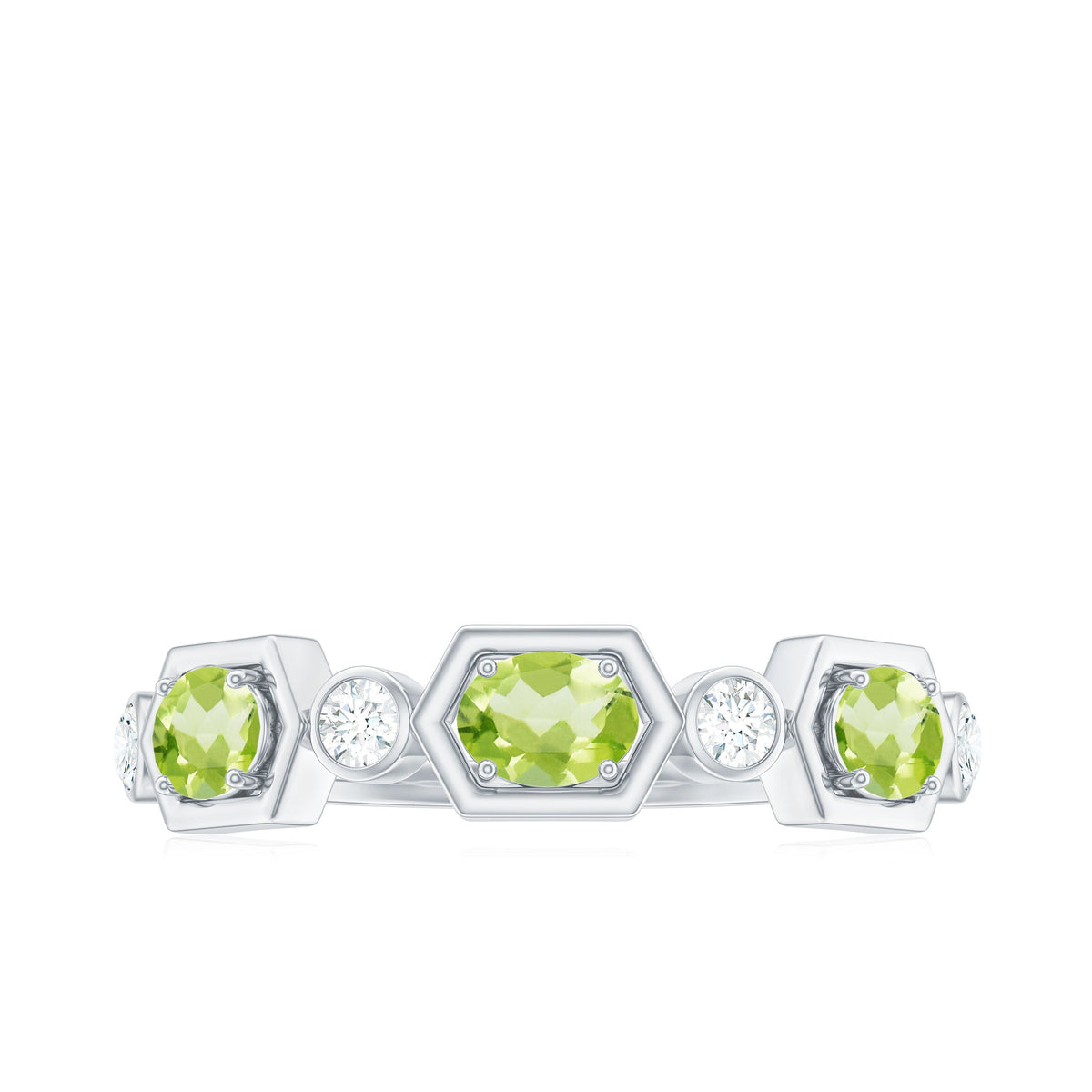 Natural Oval Peridot Diamond Half Eternity Ring for Women