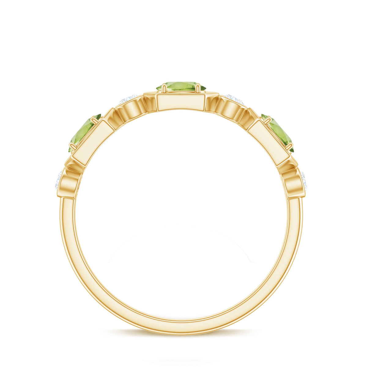 Natural Oval Peridot Diamond Half Eternity Ring for Women