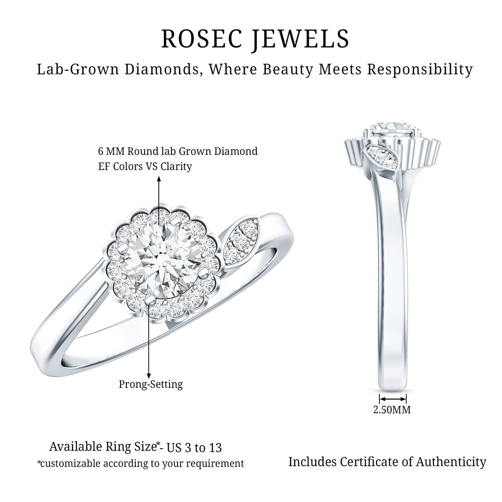 Certified 0.9 Carat Lab Grown Diamond Floral Engagement Ring