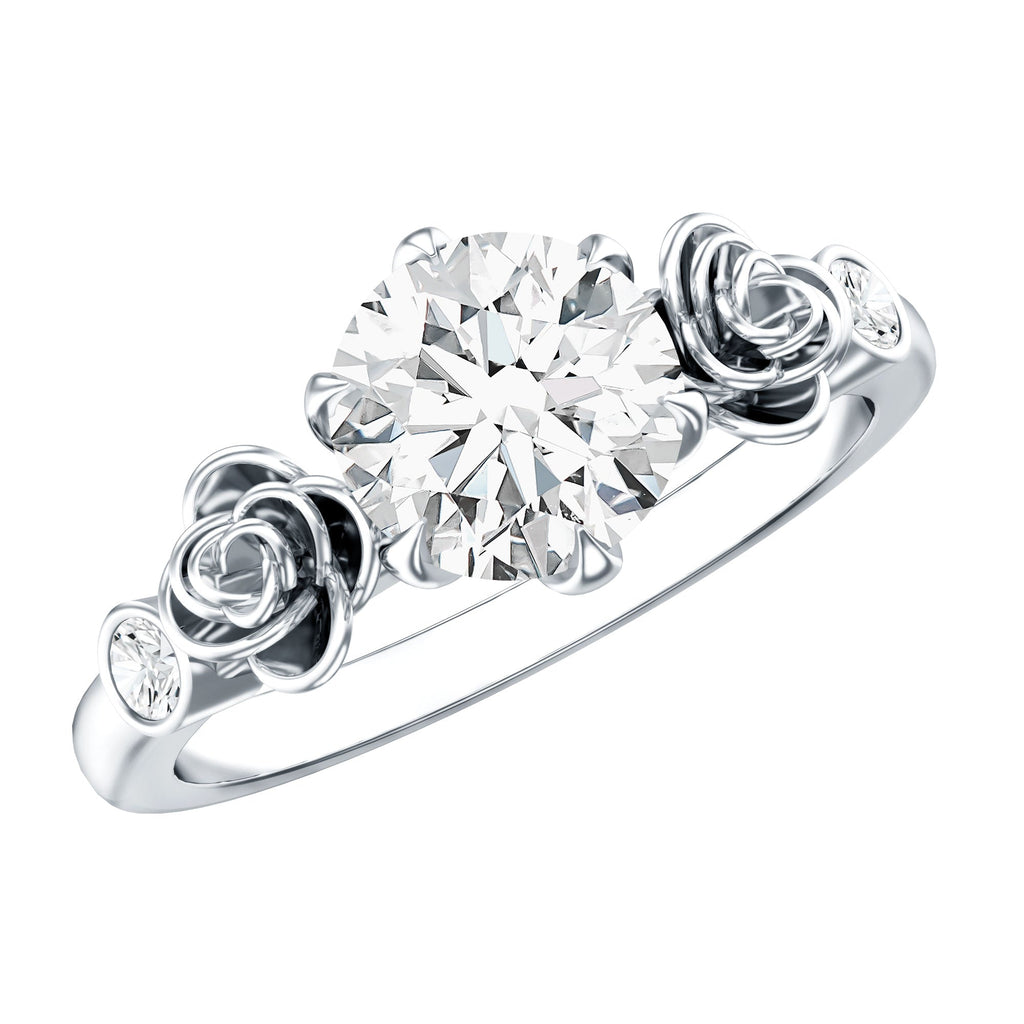 Certified Lab Grown Diamond Engagement Ring With Floral Design