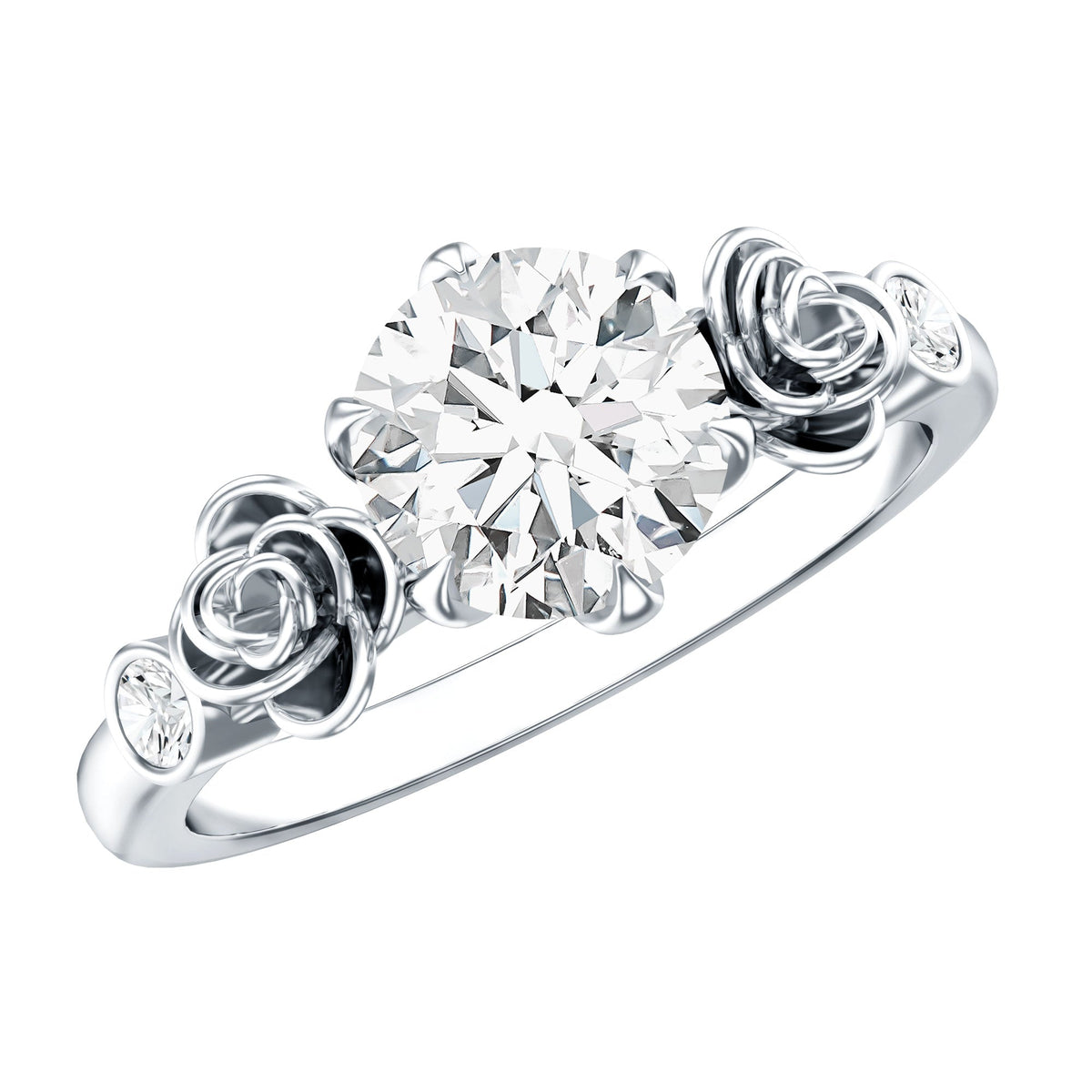 Certified Lab Grown Diamond Engagement Ring With Floral Design