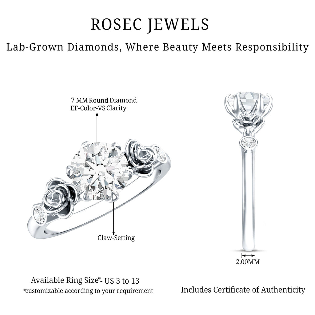 Certified Lab Grown Diamond Engagement Ring With Floral Design