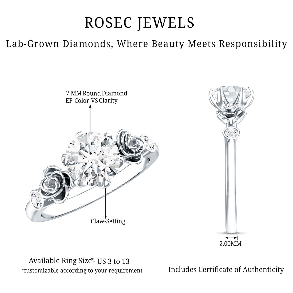 Certified Lab Grown Diamond Engagement Ring With Floral Design