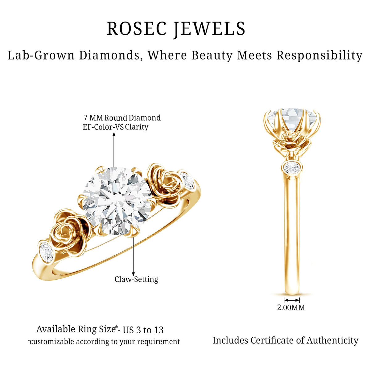 Certified Lab Grown Diamond Engagement Ring With Floral Design