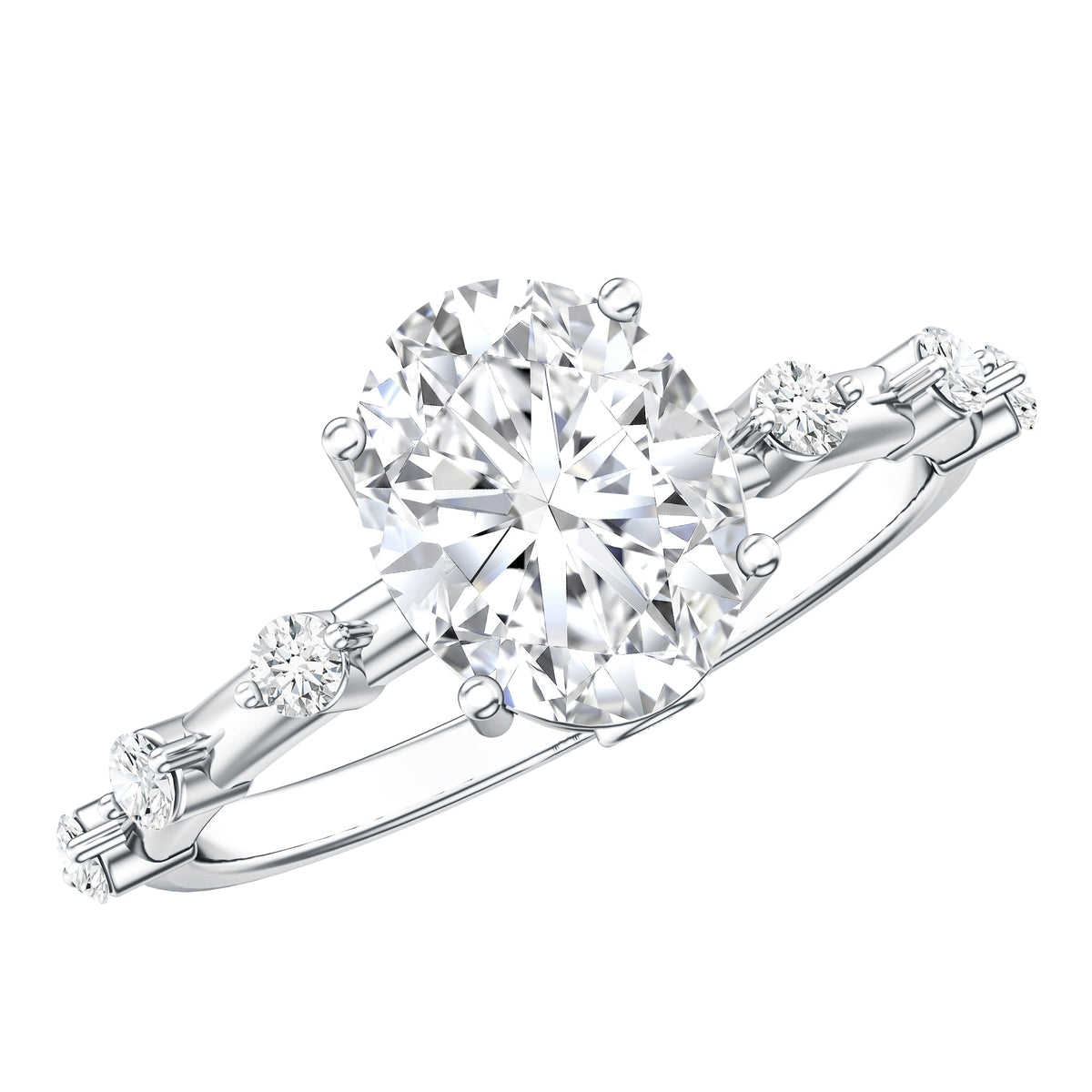 IGI Certified 2 Carat Lab Grown Diamond Oval Engagement Ring with Spaced Accent