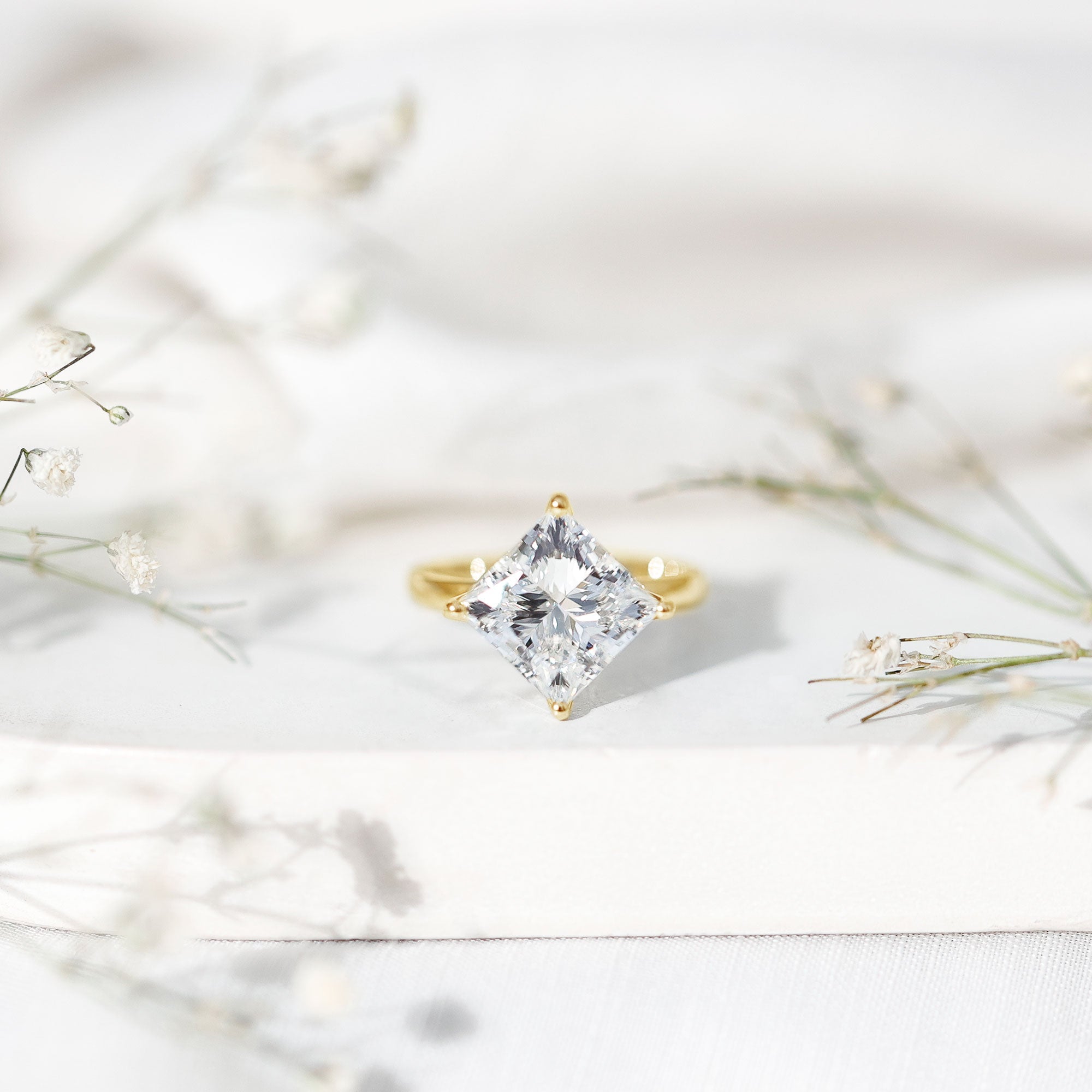 Solitaire 5 Carat Princess Cut Lab Grown Diamond Huge Engagement Ring with IGI Certificate