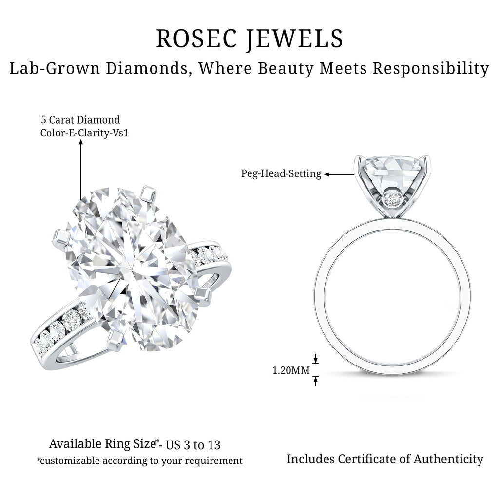 Oval Cut 5 Carat Lab Grown Diamond Big Engagement Ring with IGI Certificate