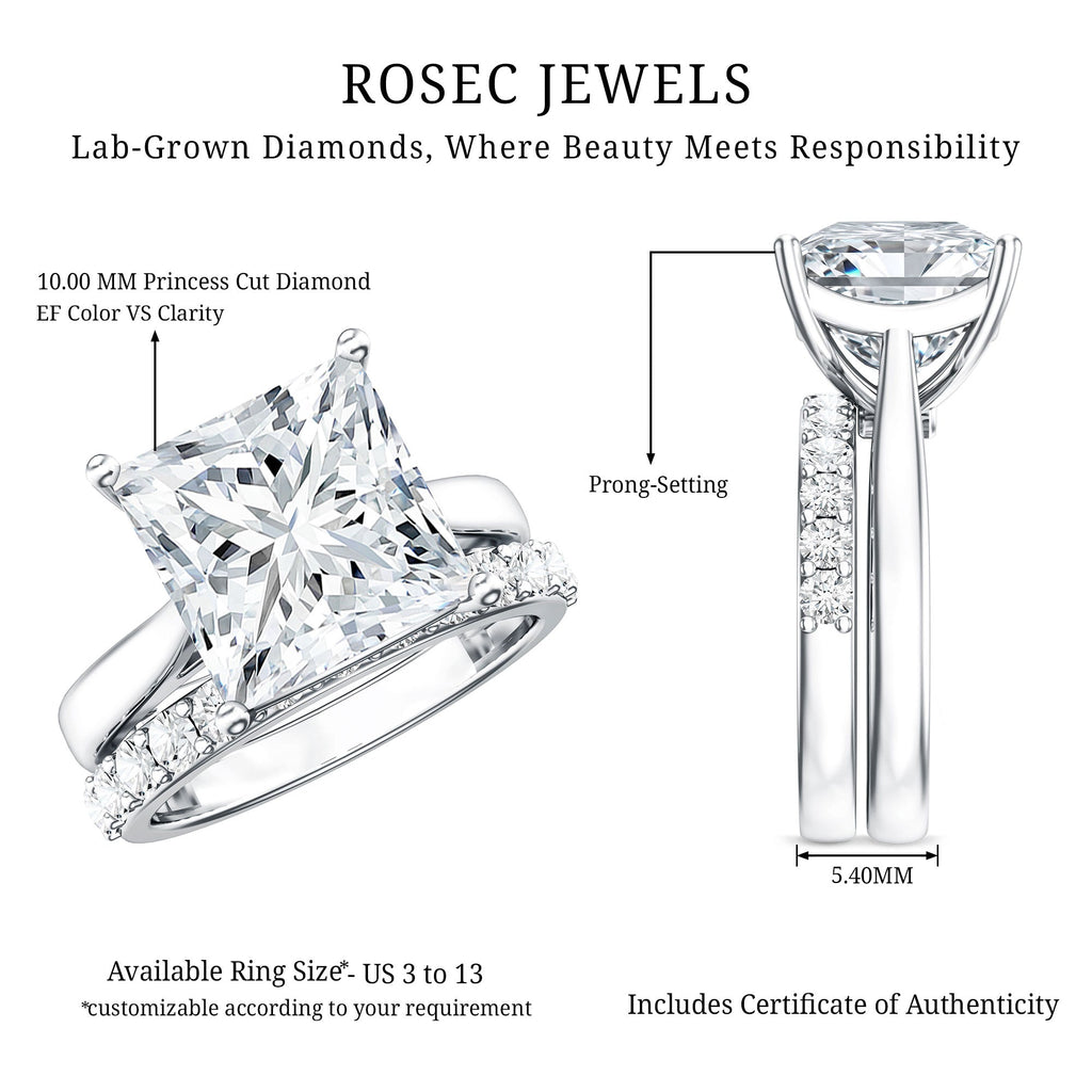 5 Carat Huge Lab Grown Diamond Princess Cut Engagement Ring Set with IGI Certificate