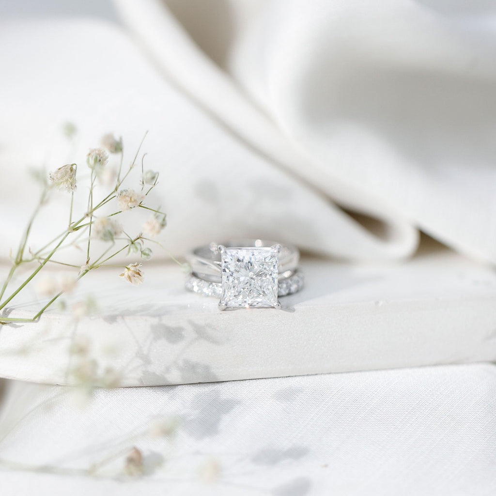 5 Carat Huge Lab Grown Diamond Princess Cut Engagement Ring Set with IGI Certificate