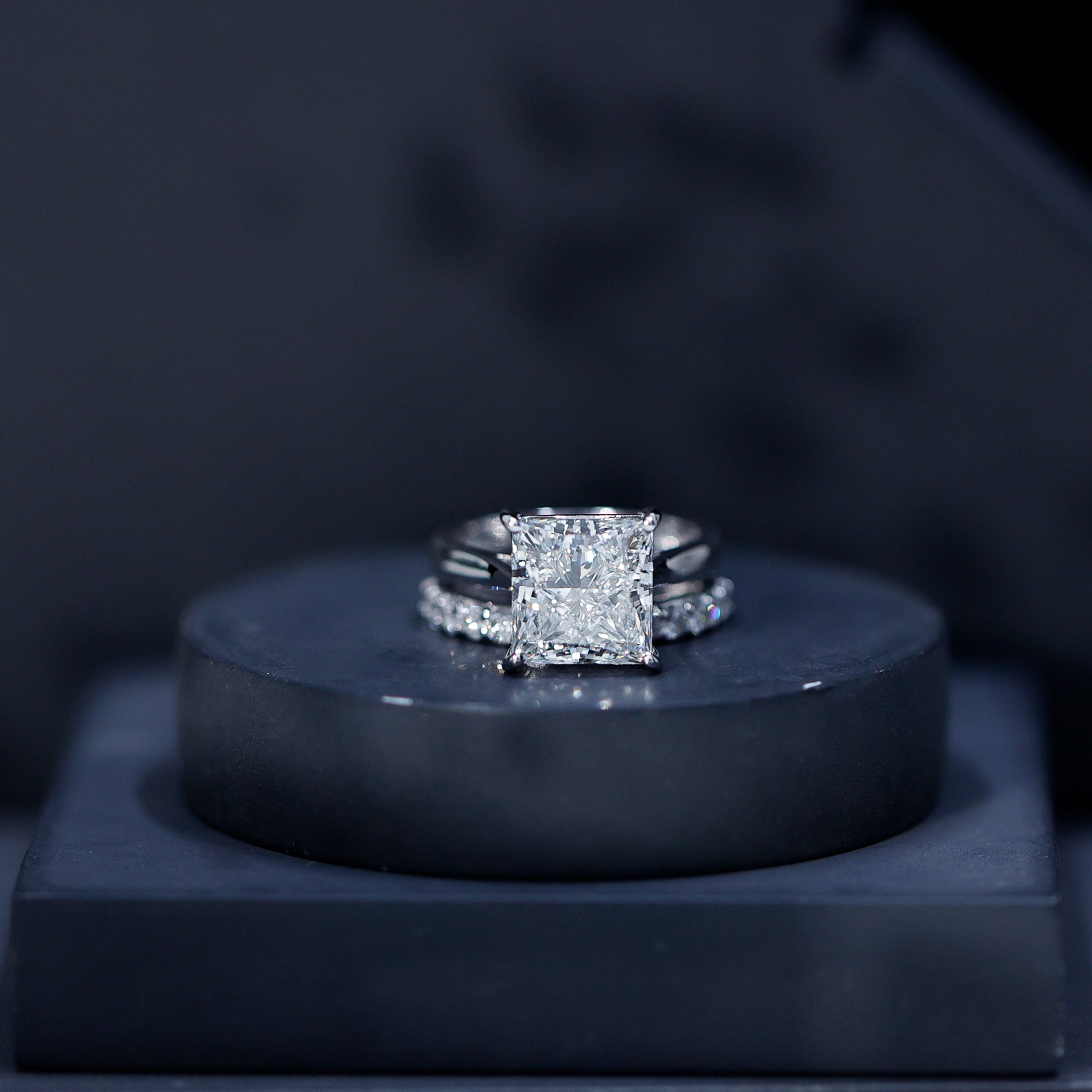 5 Carat Huge Lab Grown Diamond Princess Cut Engagement Ring Set with IGI Certificate