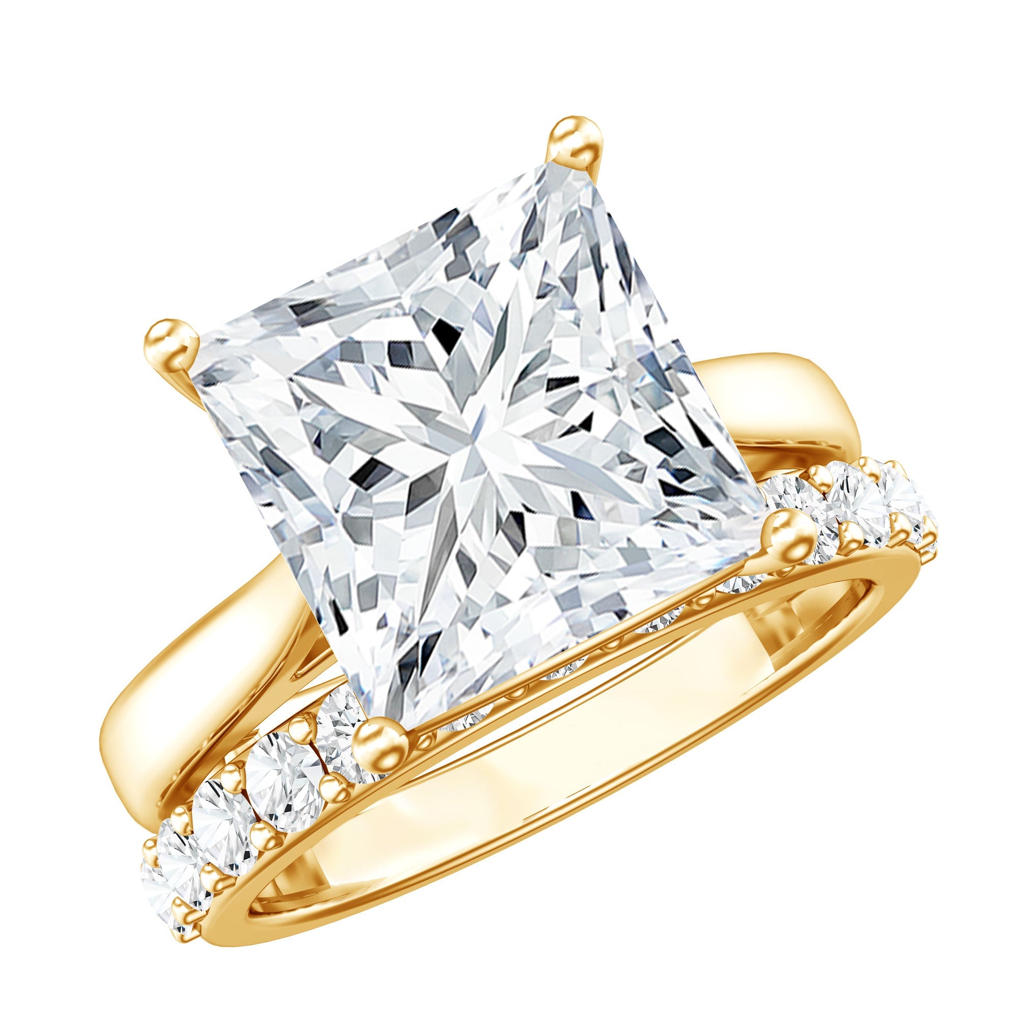 5 Carat Huge Lab Grown Diamond Princess Cut Engagement Ring Set with IGI Certificate