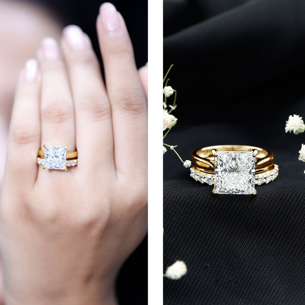 5 Carat Huge Lab Grown Diamond Princess Cut Engagement Ring Set with IGI Certificate