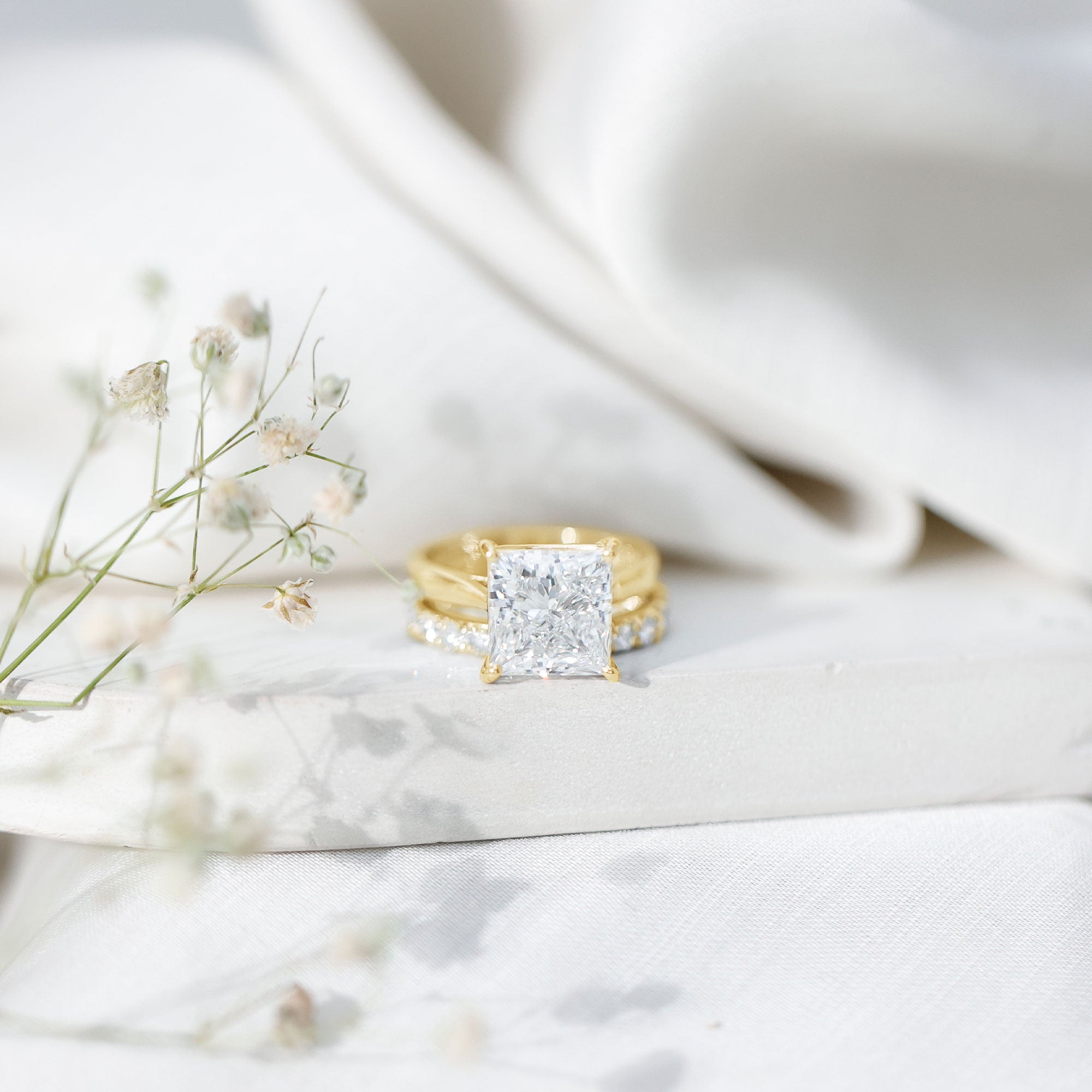 5 Carat Huge Lab Grown Diamond Princess Cut Engagement Ring Set with IGI Certificate