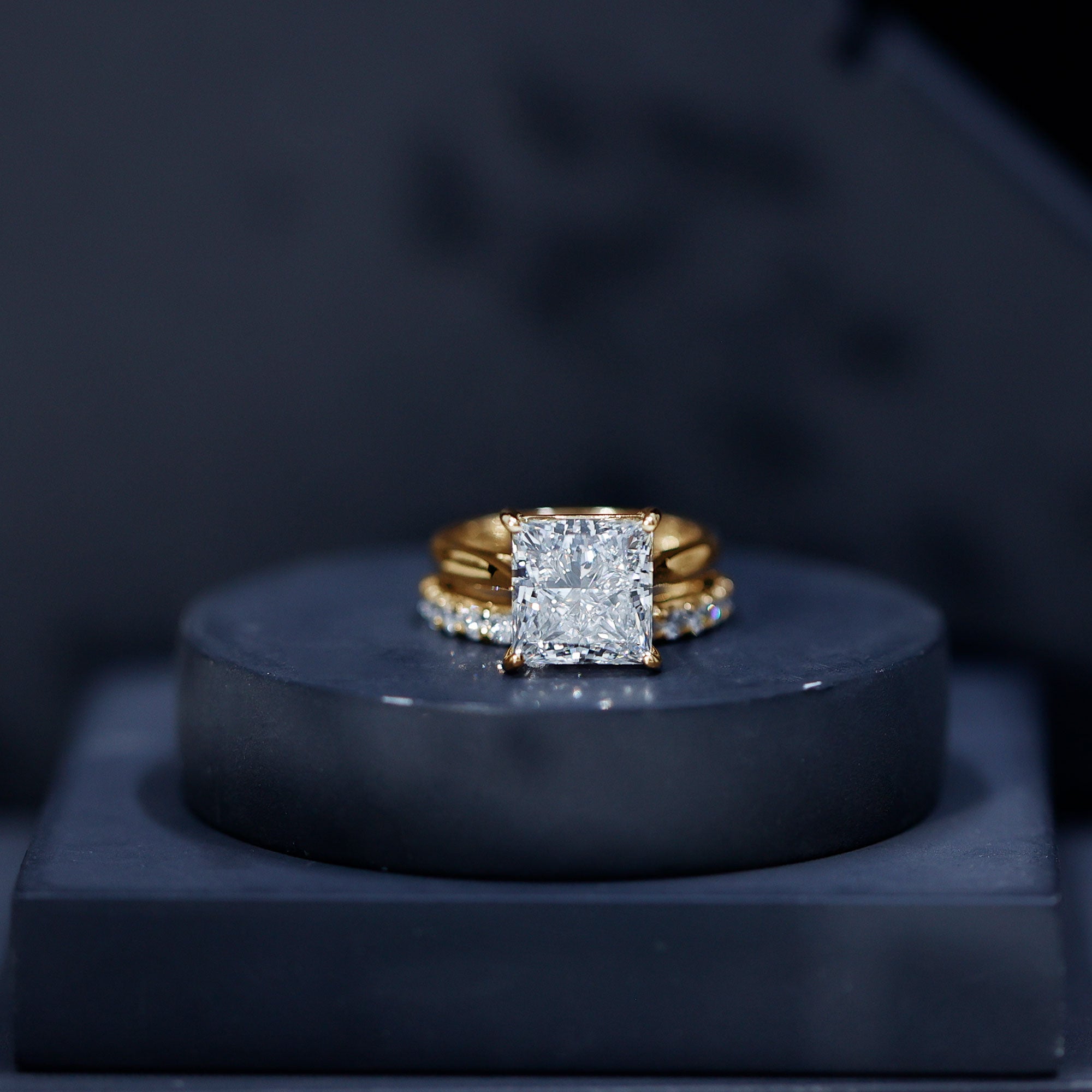5 Carat Huge Lab Grown Diamond Princess Cut Engagement Ring Set with IGI Certificate