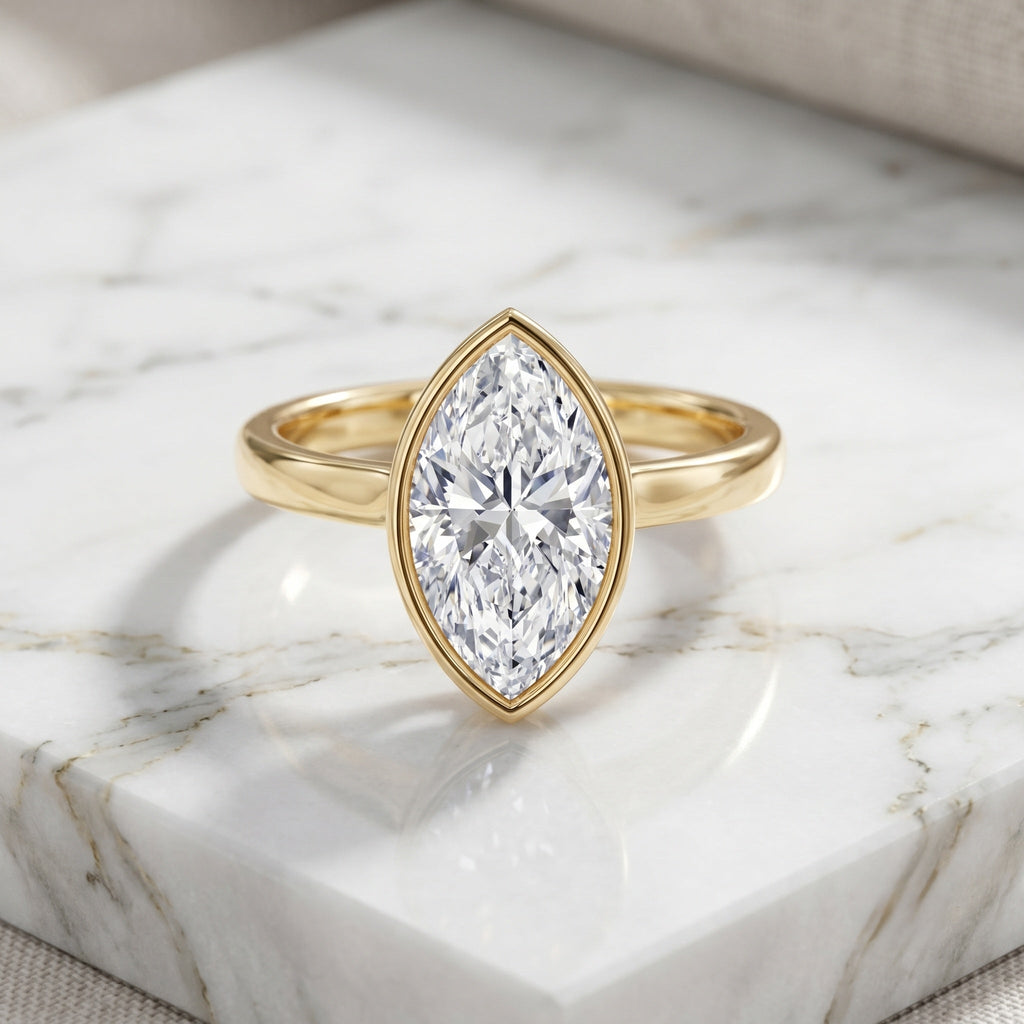 4 Carat Marquise Cut Lab Grown Diamond Bezel Engagement Ring with IGI Certificate