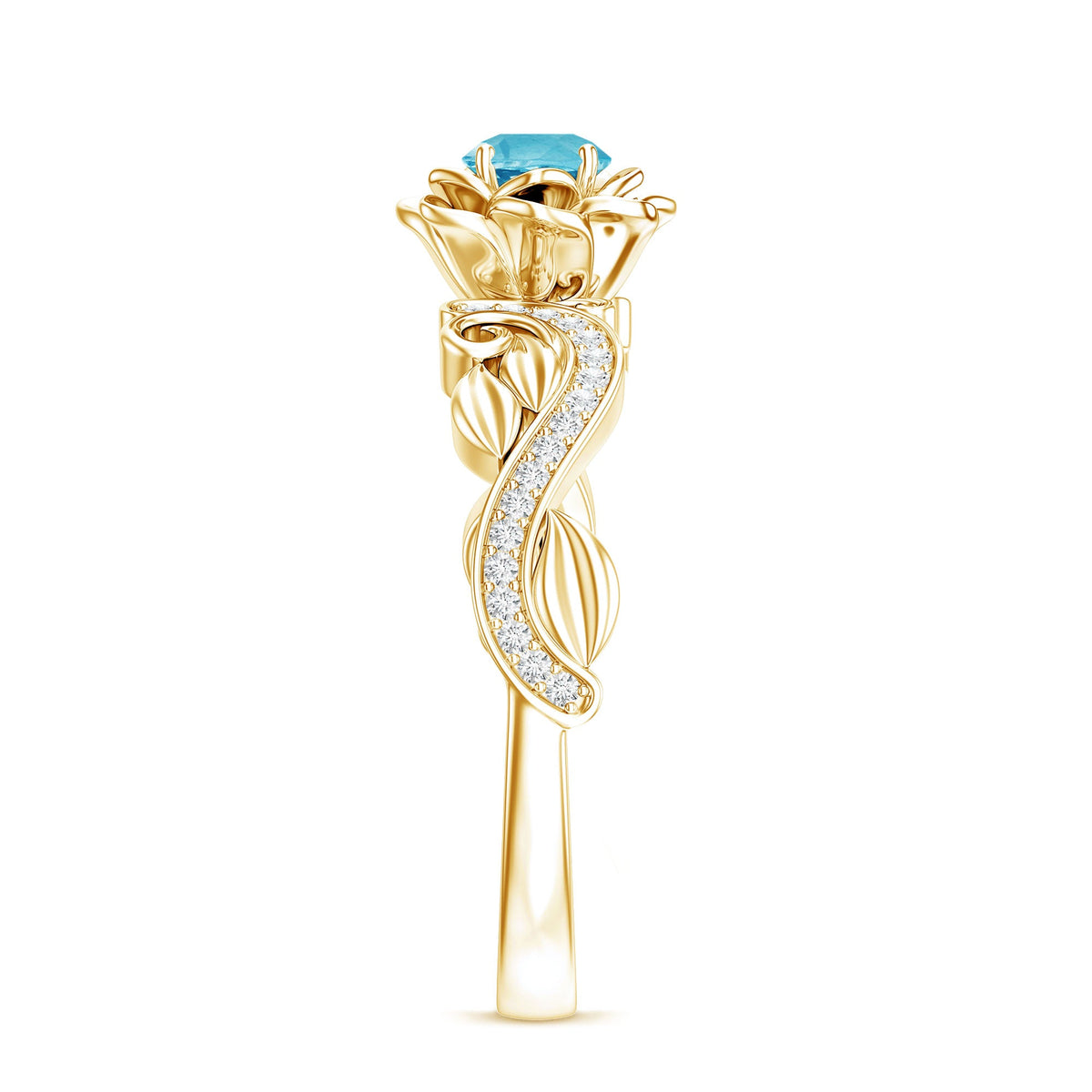 Natural Swiss Blue Topaz Flower Engagement Ring in Gold Plated Silver