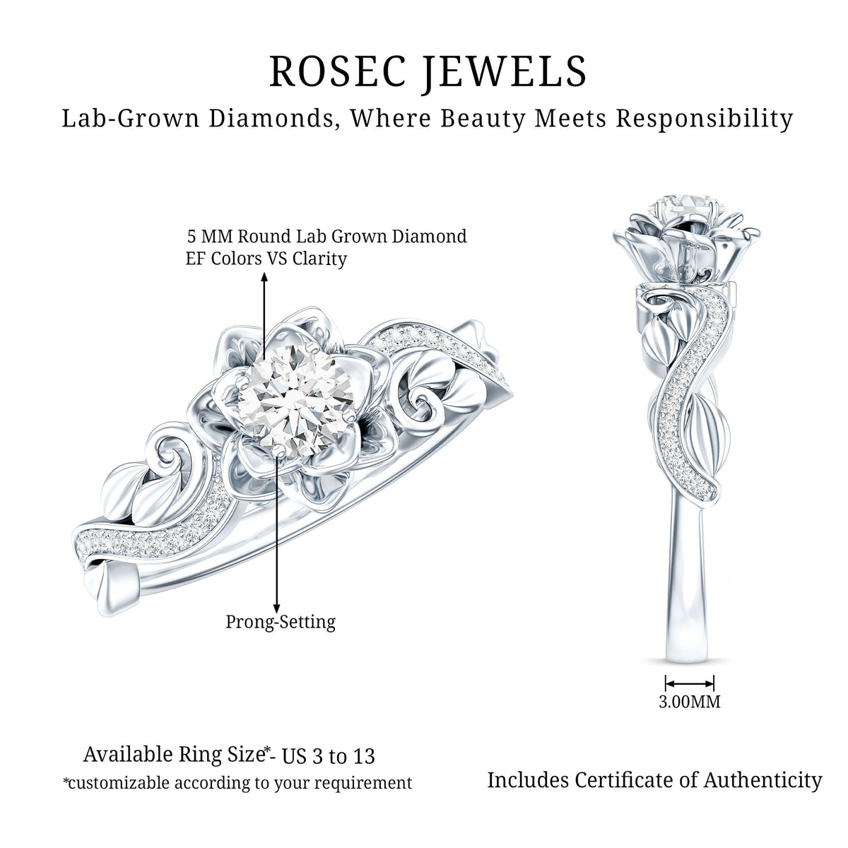 Lab Grown Diamond Flower Engagement Ring for Her