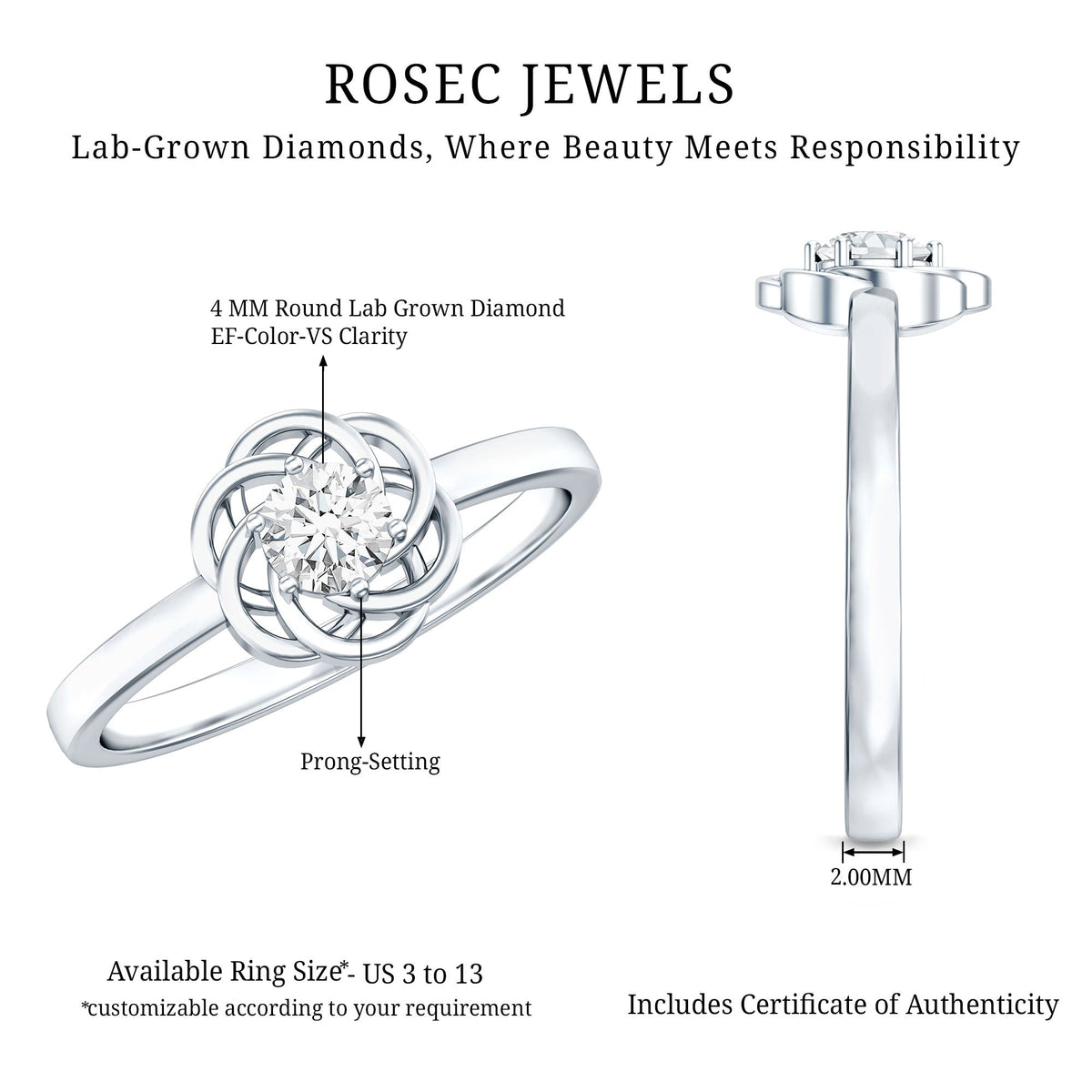 Solitaire Lab Grown Diamond Flower Promise Ring with Certificate