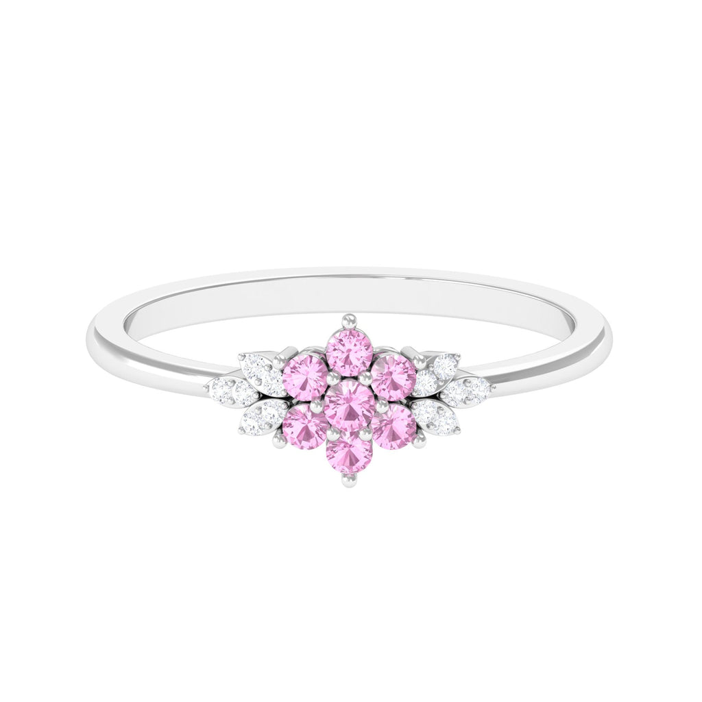 Real Pink Tourmaline Flower Cluster Ring with Diamond