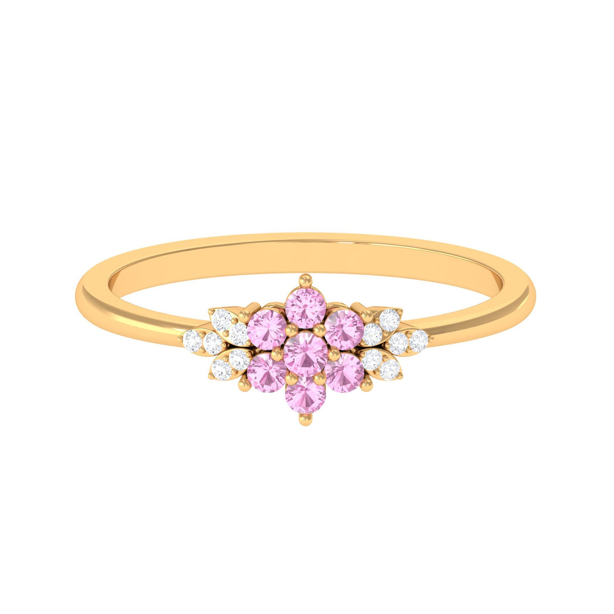 Real Pink Tourmaline Flower Cluster Ring with Diamond