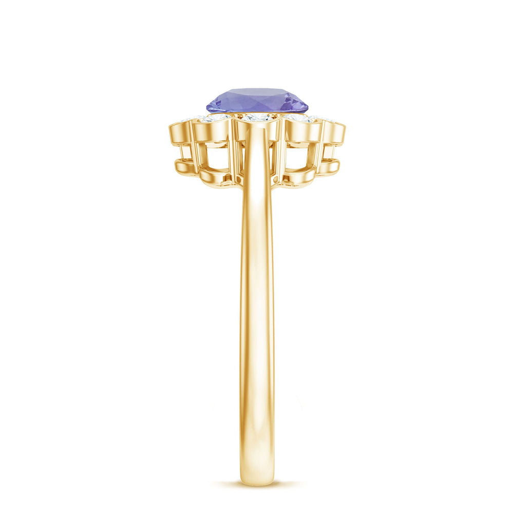 Natural Tanzanite Floral Engagement Ring with Diamond Halo