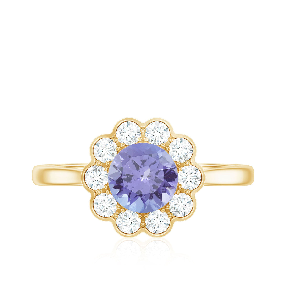 Natural Tanzanite Floral Engagement Ring with Diamond Halo