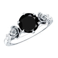 Natural Black Spinel Floral Engagement Ring with Diamond