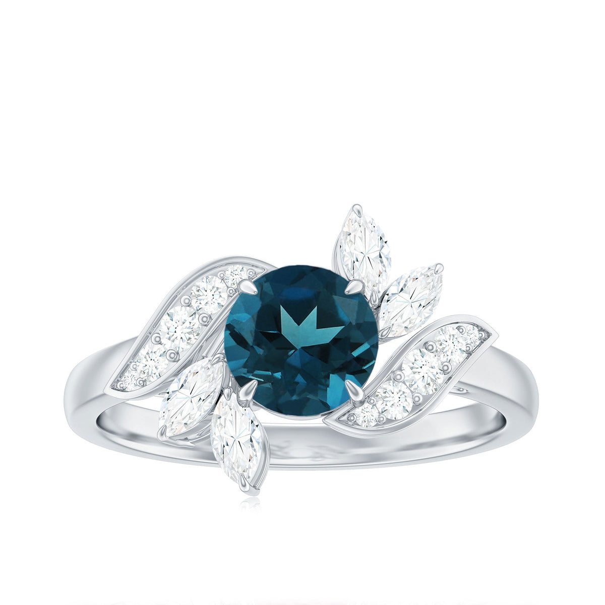 London Blue Topaz and Diamond Flower Engagement Ring