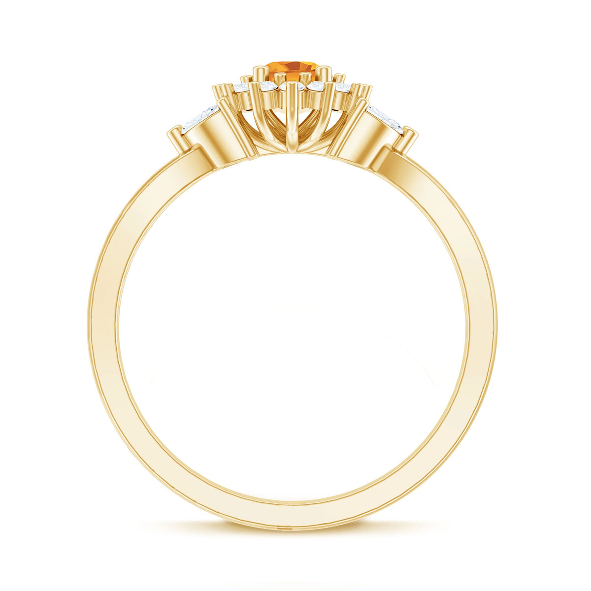 Floral Citrine And Diamond Halo Engagement Ring with Split Shank
