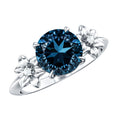 2 Carat Round London Blue Topaz Solitaire Floral Engagement Ring