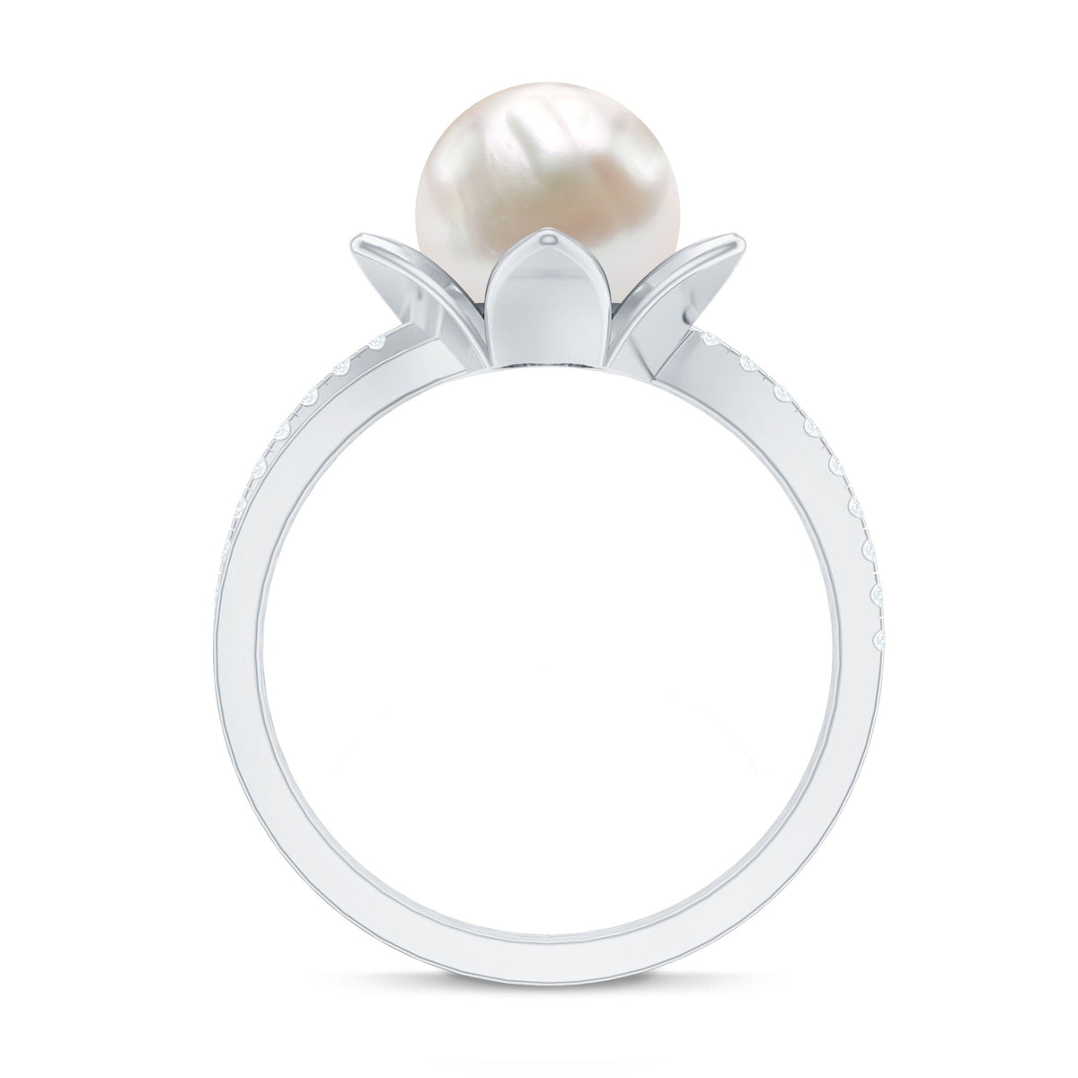 Natural 7.48 Carat White Pearl Flower Engagement Ring with Diamond